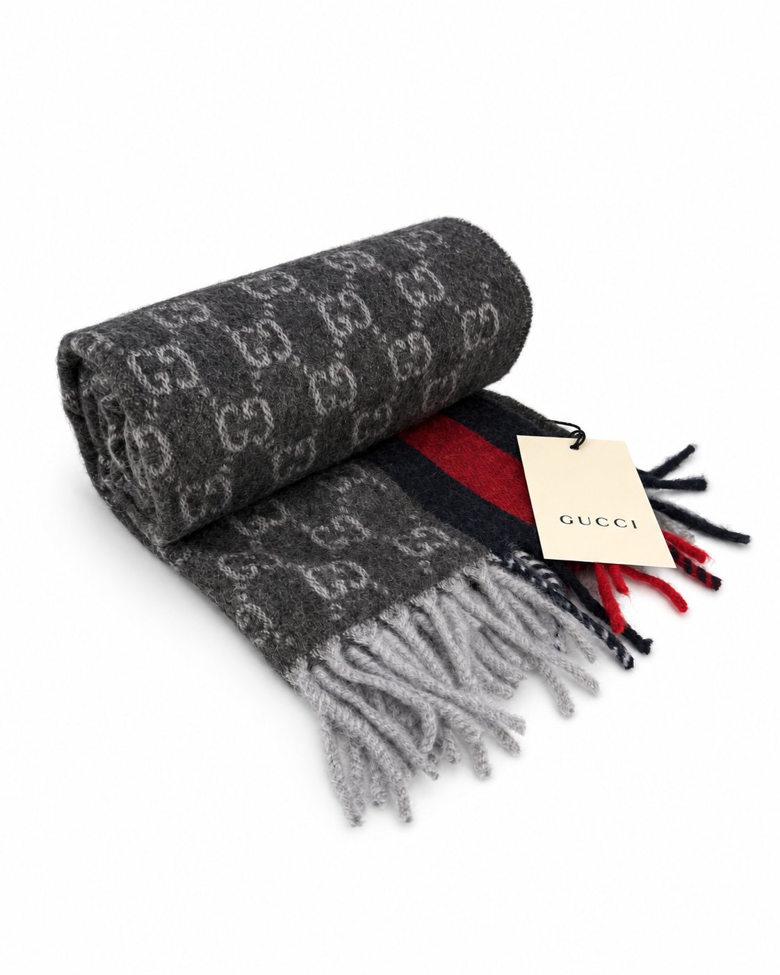 Gucci GG Monogram Cashmere & Wool Scarf — Gray, view 4
