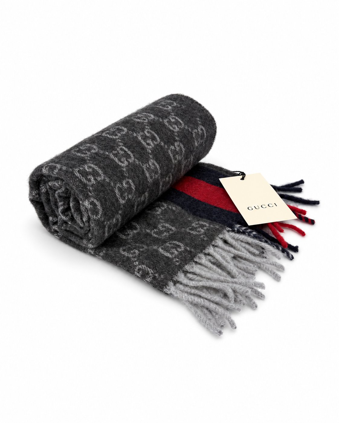 Gucci GG Monogram Cashmere & Wool Scarf — Gray, view 5