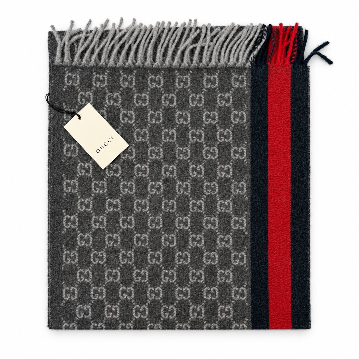 Gucci GG Monogram Cashmere & Wool Scarf — Gray, view 7