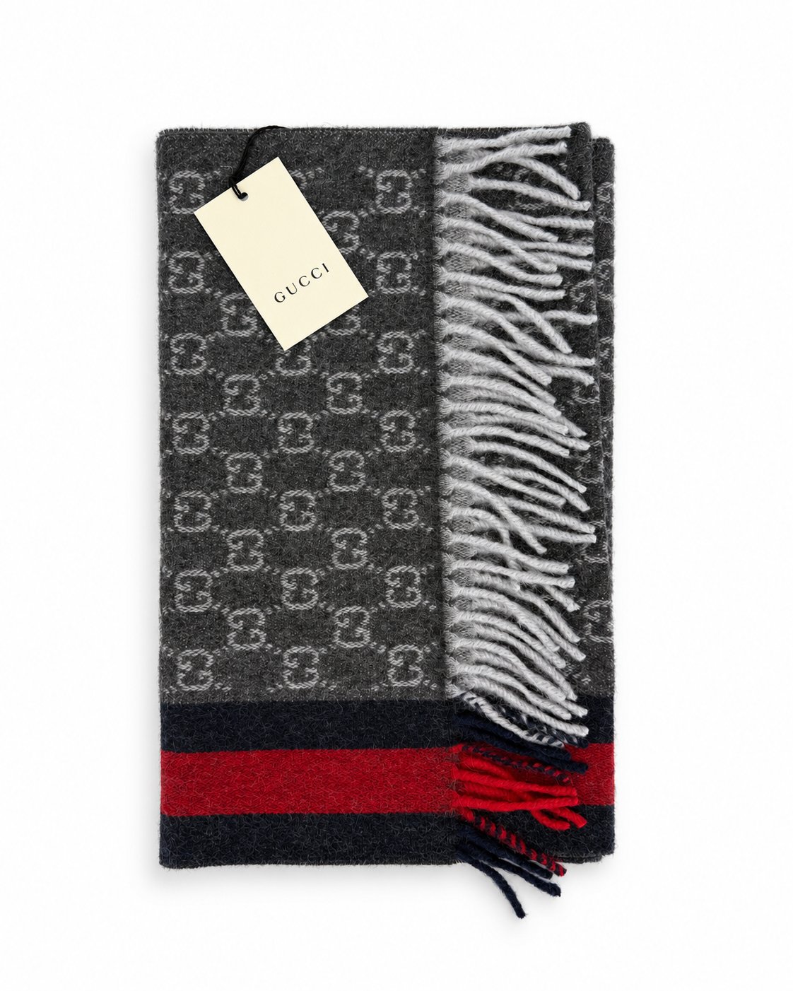 Gucci GG Monogram Cashmere & Wool Scarf — Gray, view 8