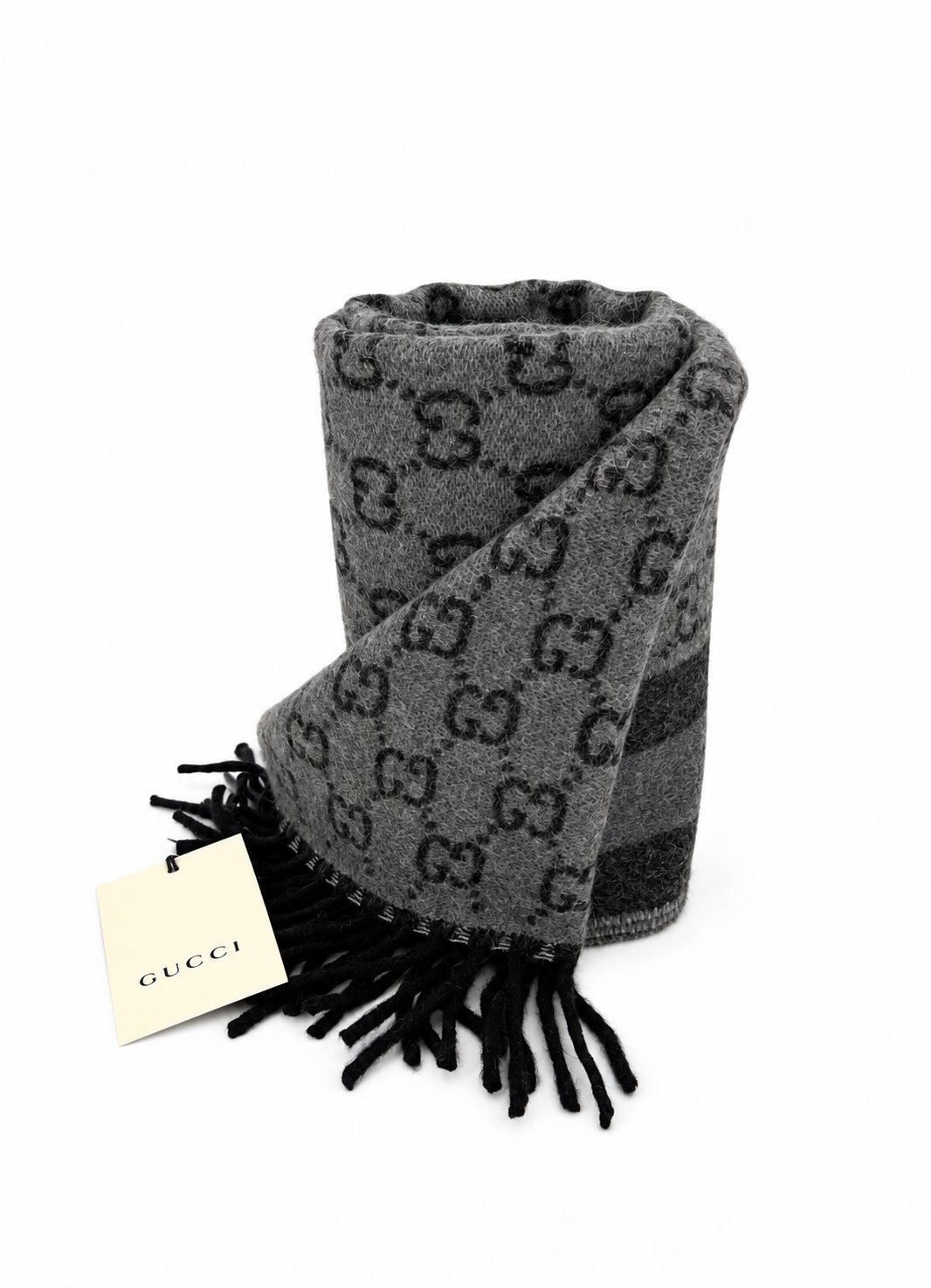 Gucci Monogram Wool Scarf — Gray, view 2