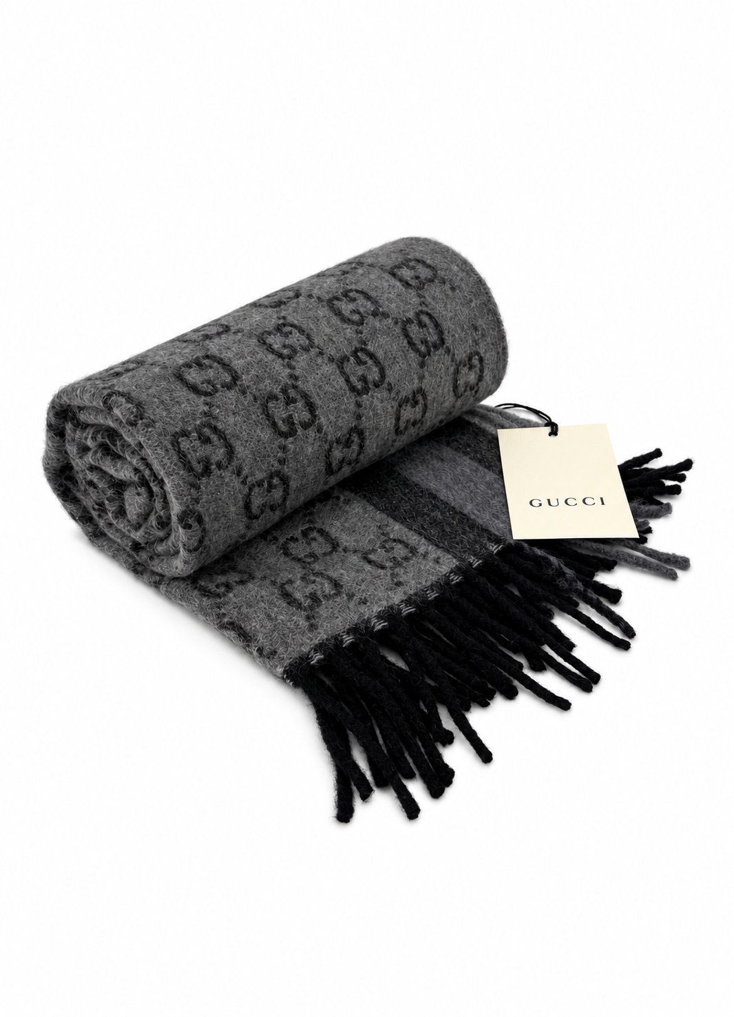 Gucci Monogram Wool Scarf — Gray, view 3