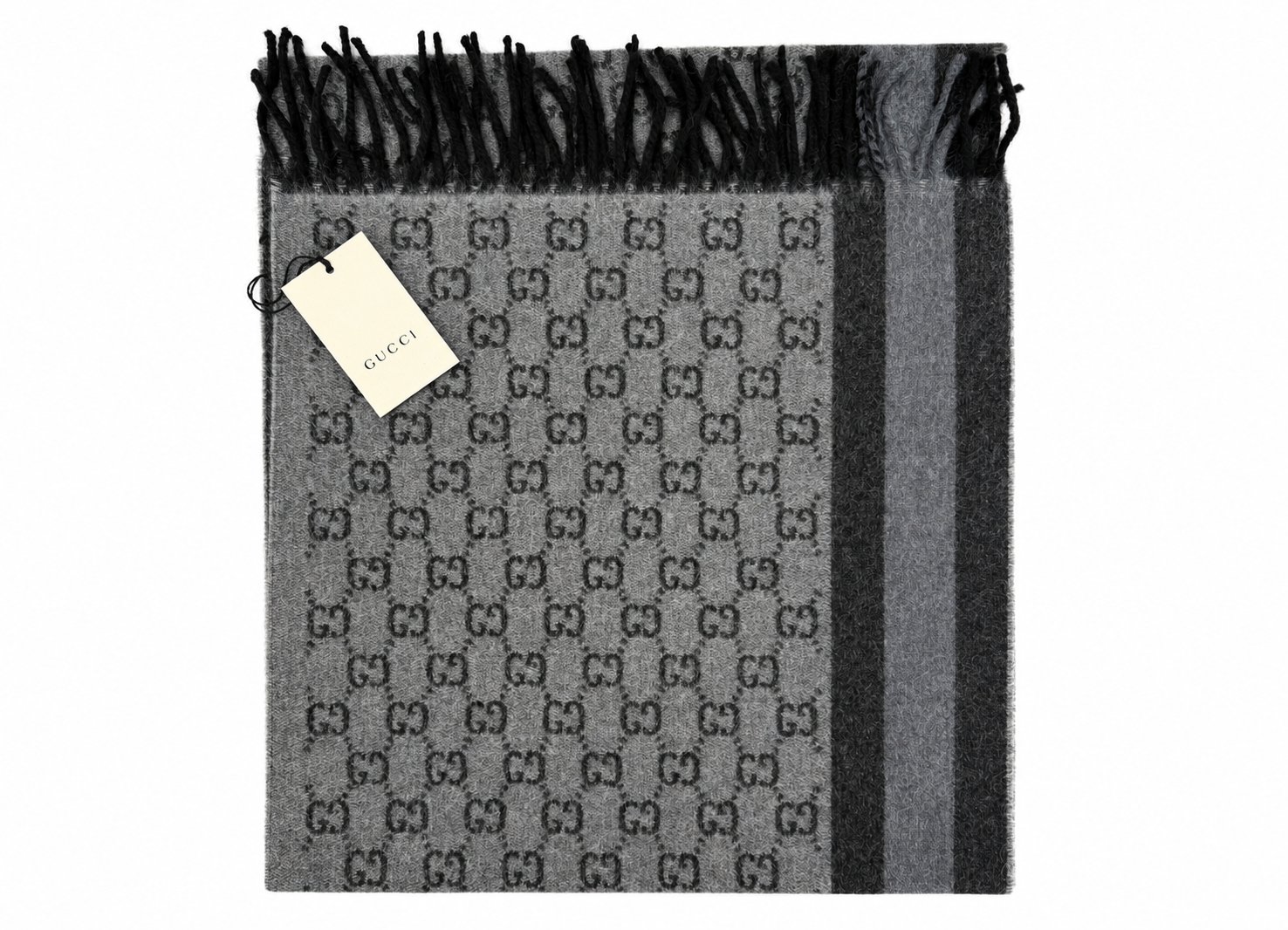 Gucci Monogram Wool Scarf — Gray, view 5