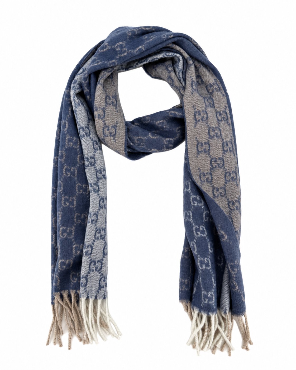 Gucci Monogram Cashmere & Wool Scarf — Navy by Gucci