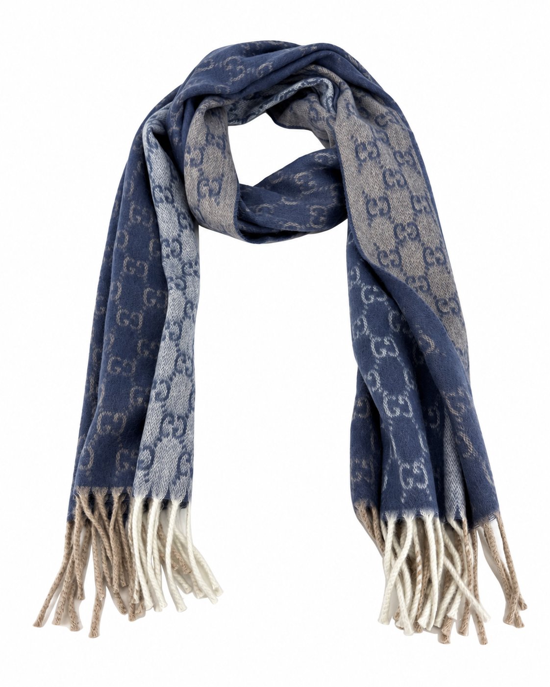 Gucci Monogram Cashmere & Wool Scarf — Navy, view 2