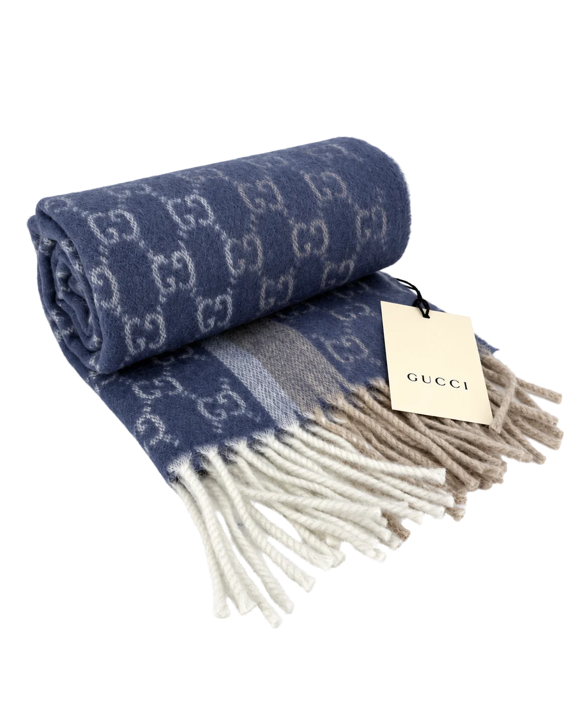 Gucci Monogram Cashmere & Wool Scarf — Navy, view 4