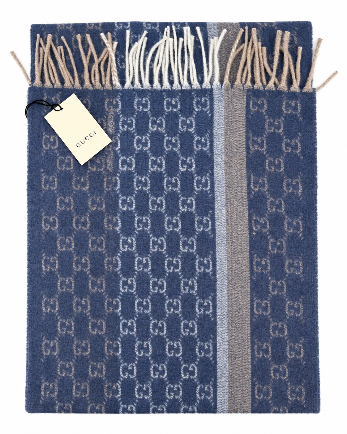 Gucci Monogram Cashmere & Wool Scarf — Navy, view 6