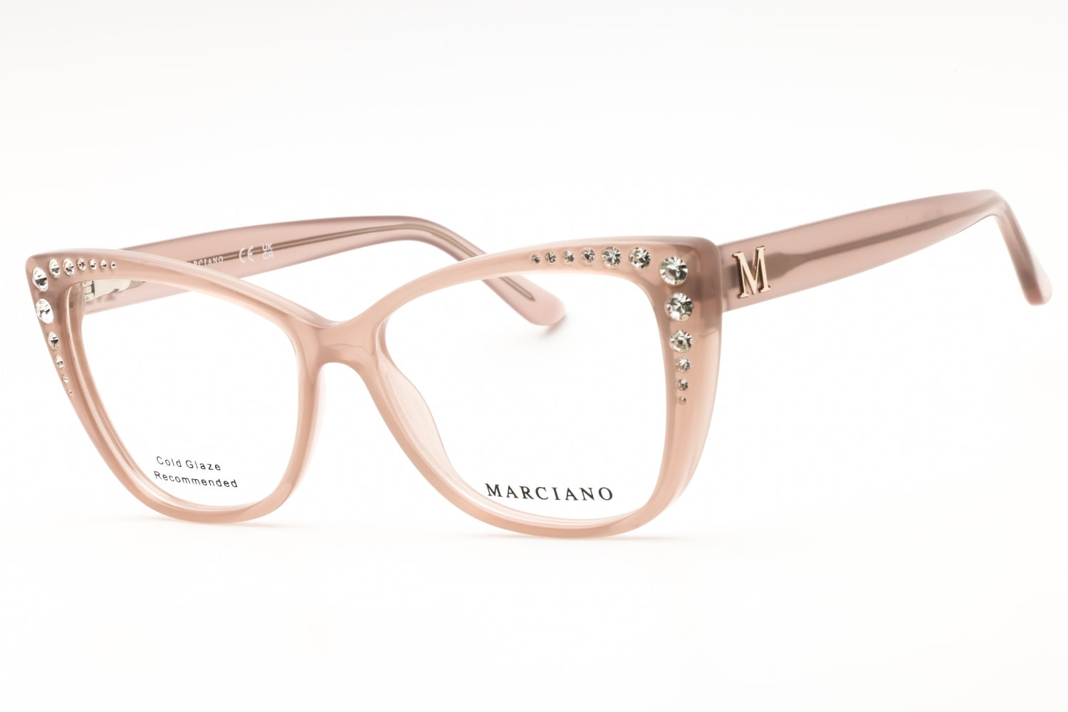 Guess By Marciano GM50000 Embellished Cat-Eye Eyeglasses — Beige by Guess By Marciano