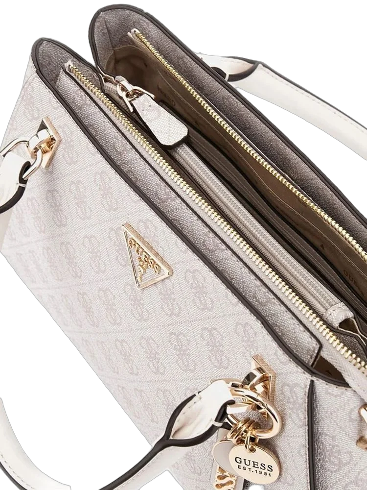 Guess Logo-Jacquard Polyurethane Satchel — Beige by Guess
