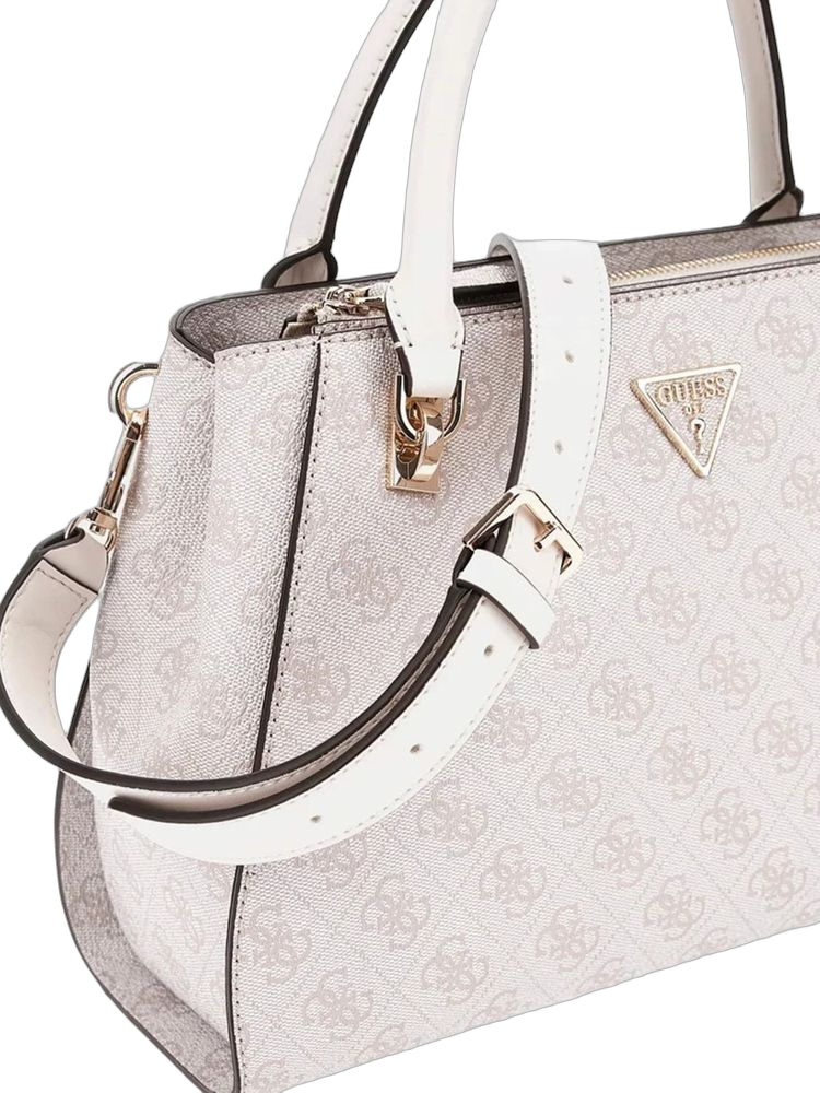 Guess Logo-Jacquard Polyurethane Satchel — Beige, view 3