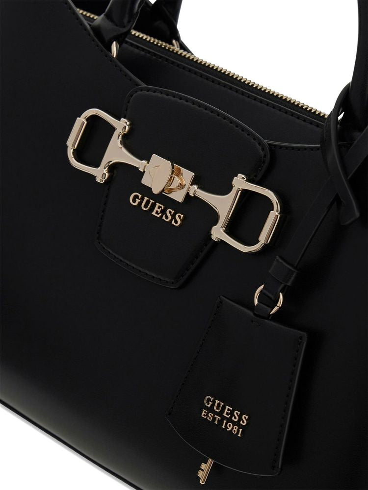 Guess Structured Polyurethane Satchel — Black, view 4