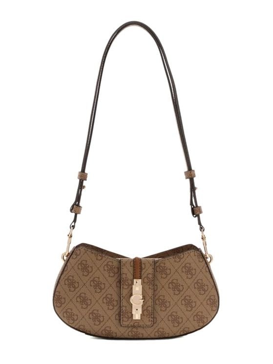 Guess Logo-Patterned Polyurethane Shoulder Bag — Beige by Guess