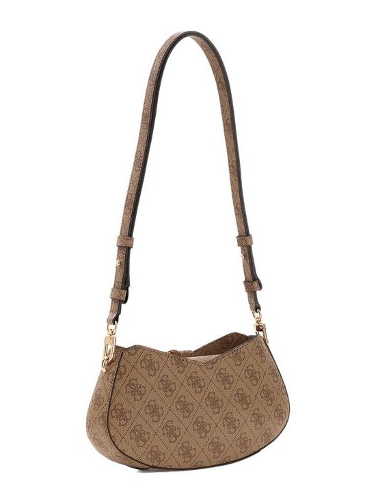 Guess Logo-Patterned Polyurethane Shoulder Bag — Beige, view 2