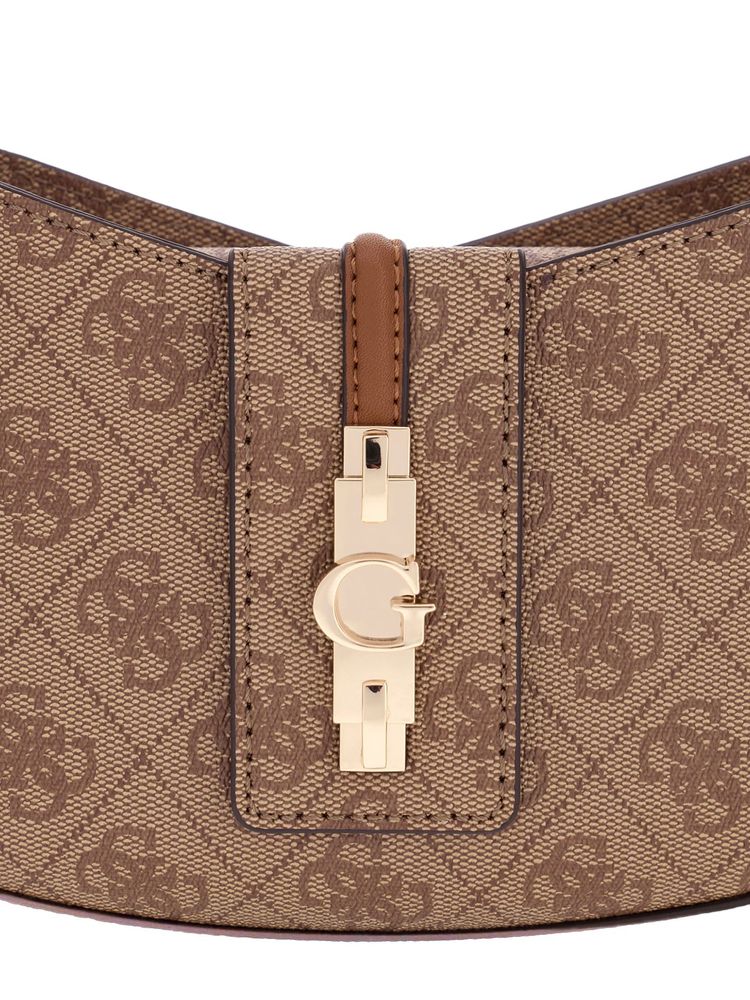 Guess Logo-Patterned Polyurethane Shoulder Bag — Beige, view 4