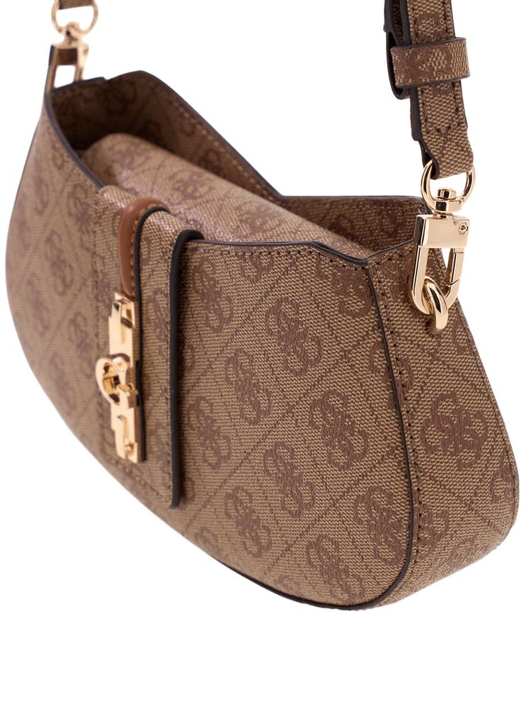 Guess Logo-Patterned Polyurethane Shoulder Bag — Beige, view 5