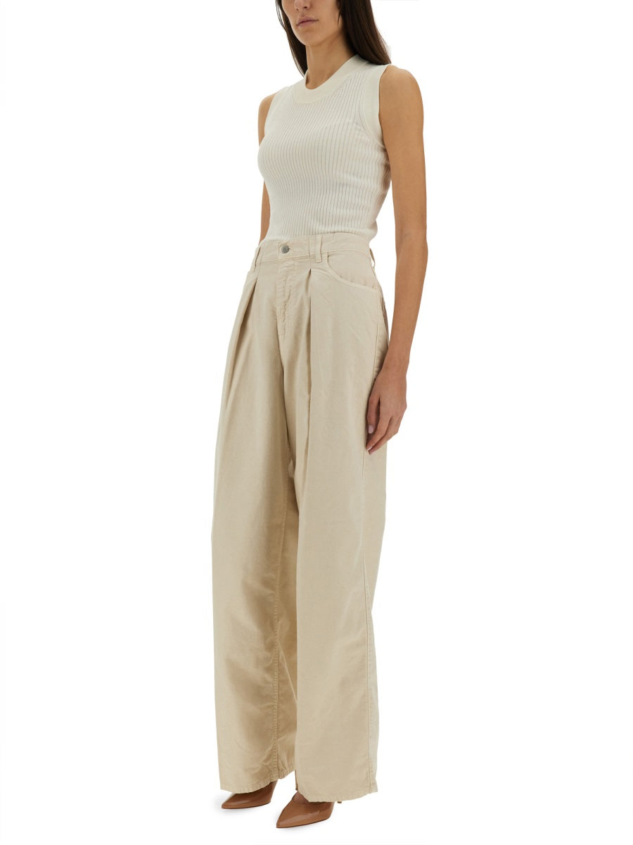 Haikure Wide Leg Cotton Linen Jeans — Beige, view 3