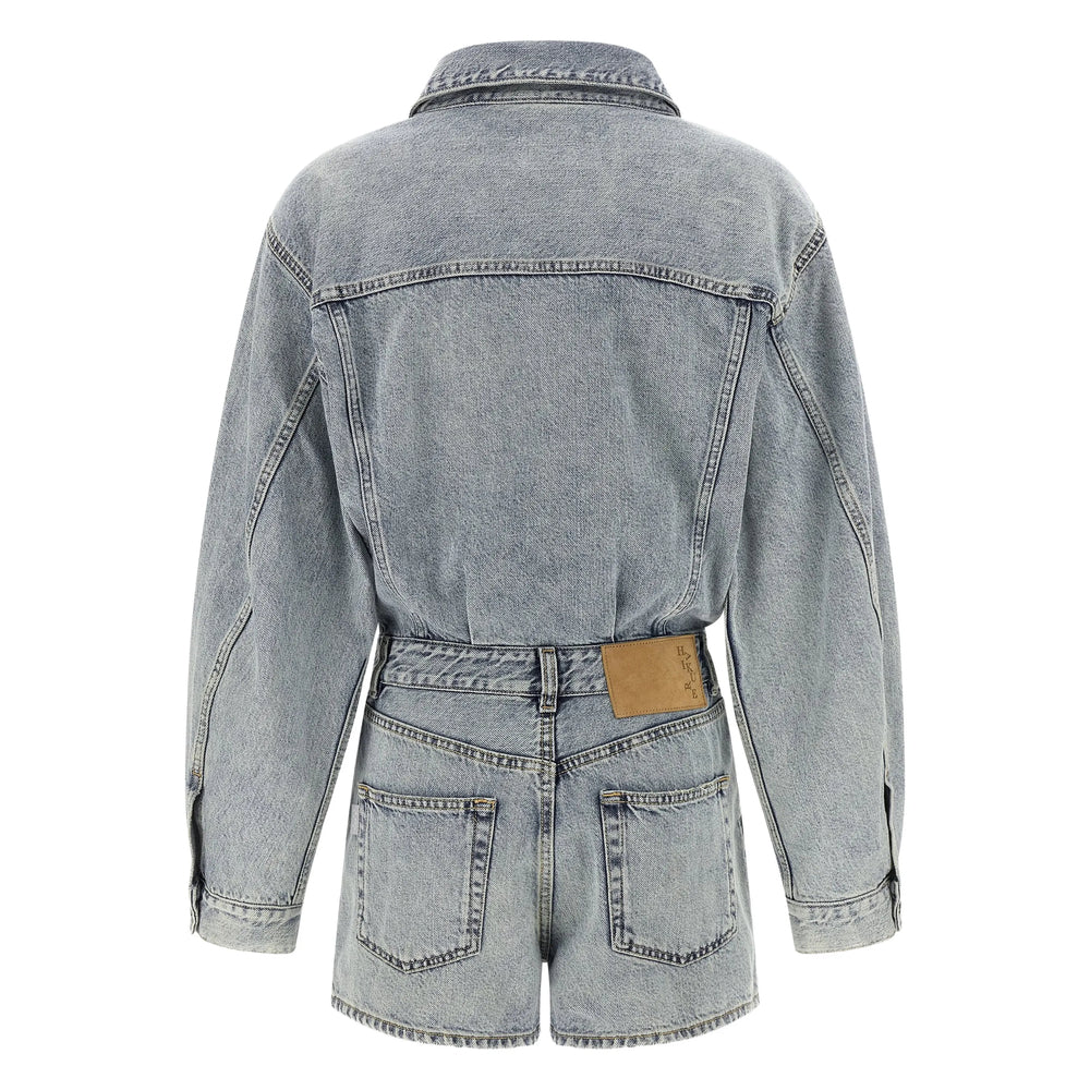Haikure Cotton Denim Jumpsuit — Blue, view 4