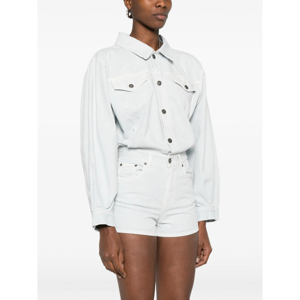Haikure Cotton-Linen Blend with Chest Pockets Shirt — Blue, view 3