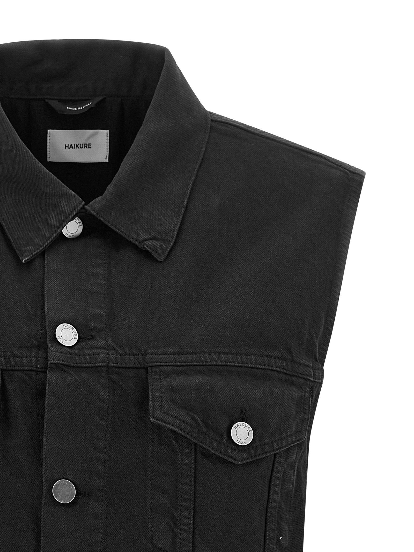 Haikure Cotton Denim Vest — Black, view 3