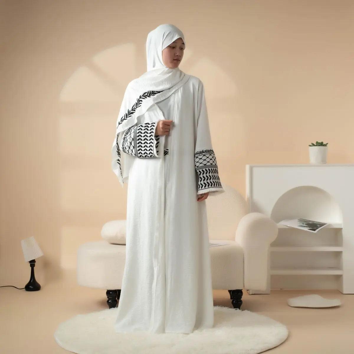 Handmade Keffiyeh Abaya With Embroidery, 4-Piece Set (MOA044) by Mariam's Collection