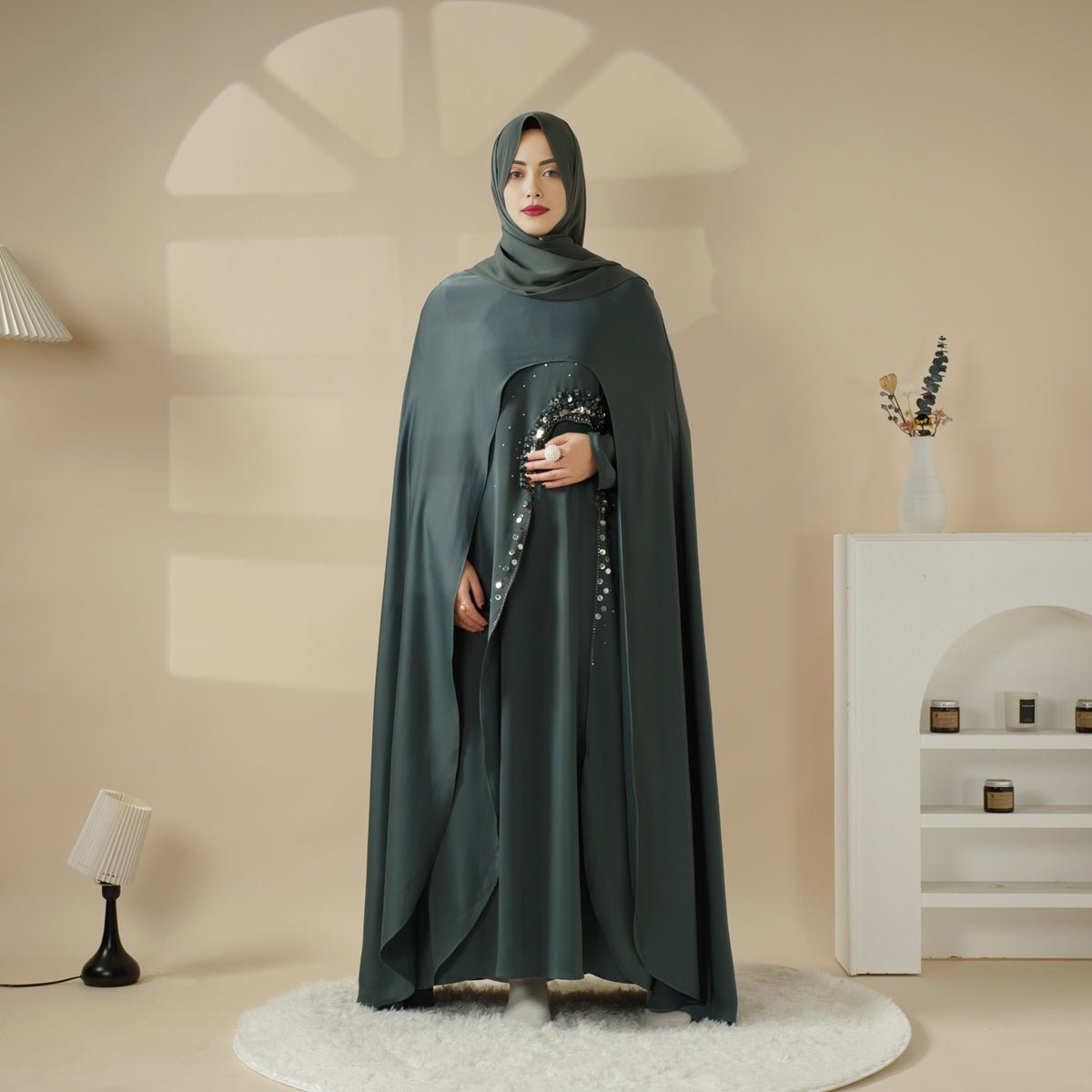 Haute Couture Abaya, Heavy-Crafted 3-Layer Cape Abaya (MA096) by Mariam's Collection