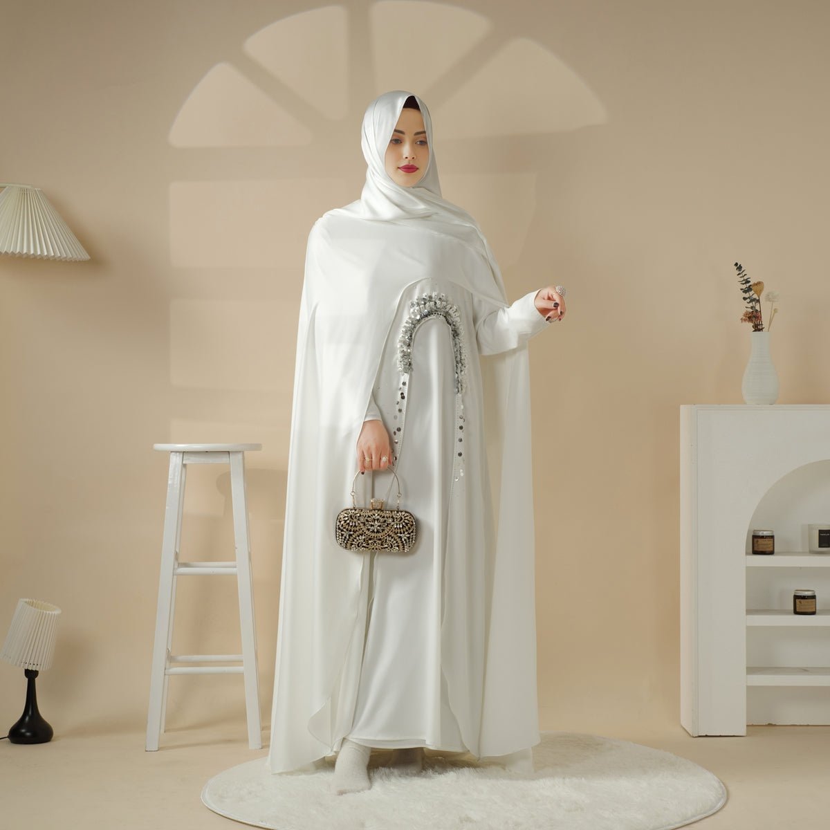 Haute Couture Abaya, Heavy-Crafted 3-Layer Cape Abaya (MA096), view 2