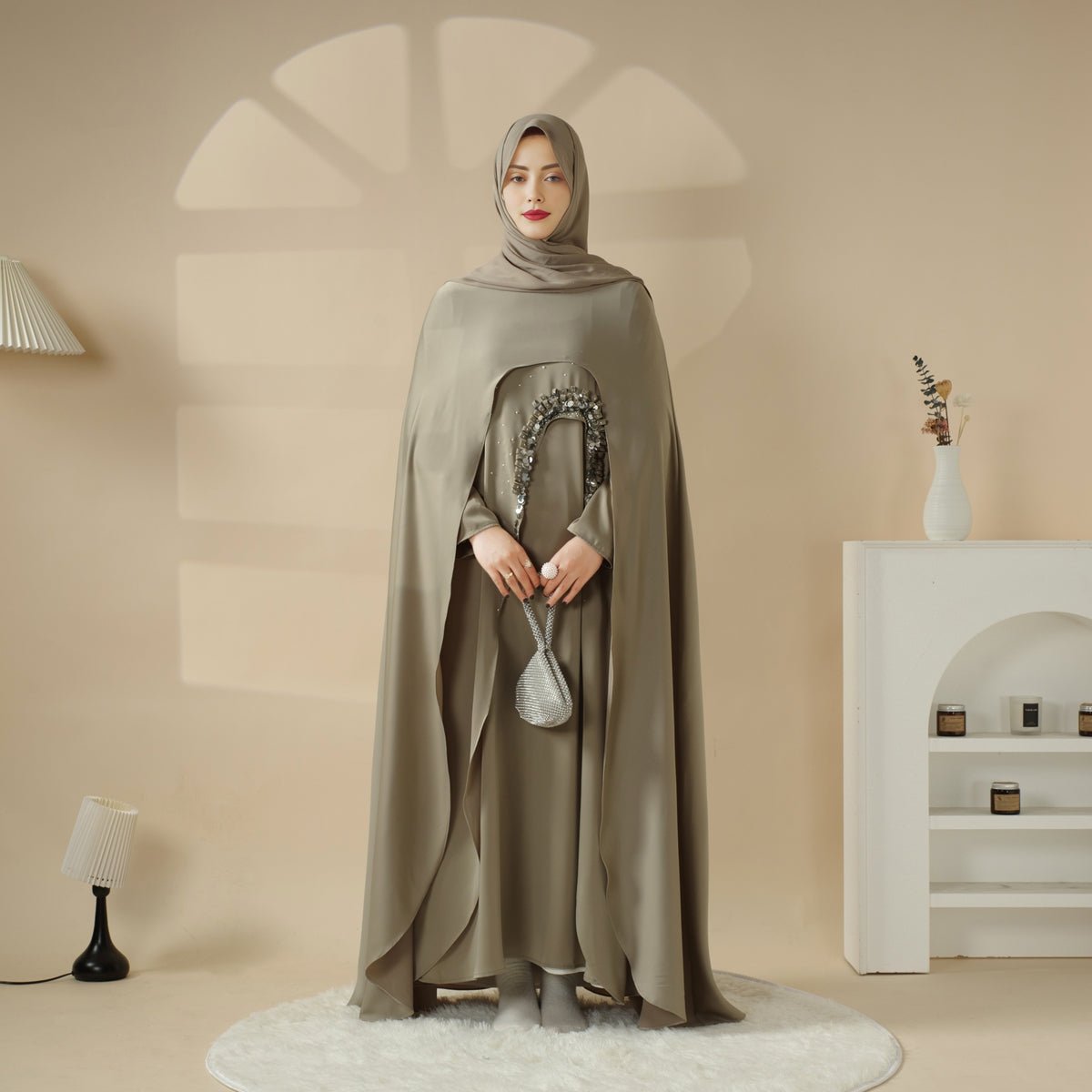 Haute Couture Abaya, Heavy-Crafted 3-Layer Cape Abaya (MA096), view 3