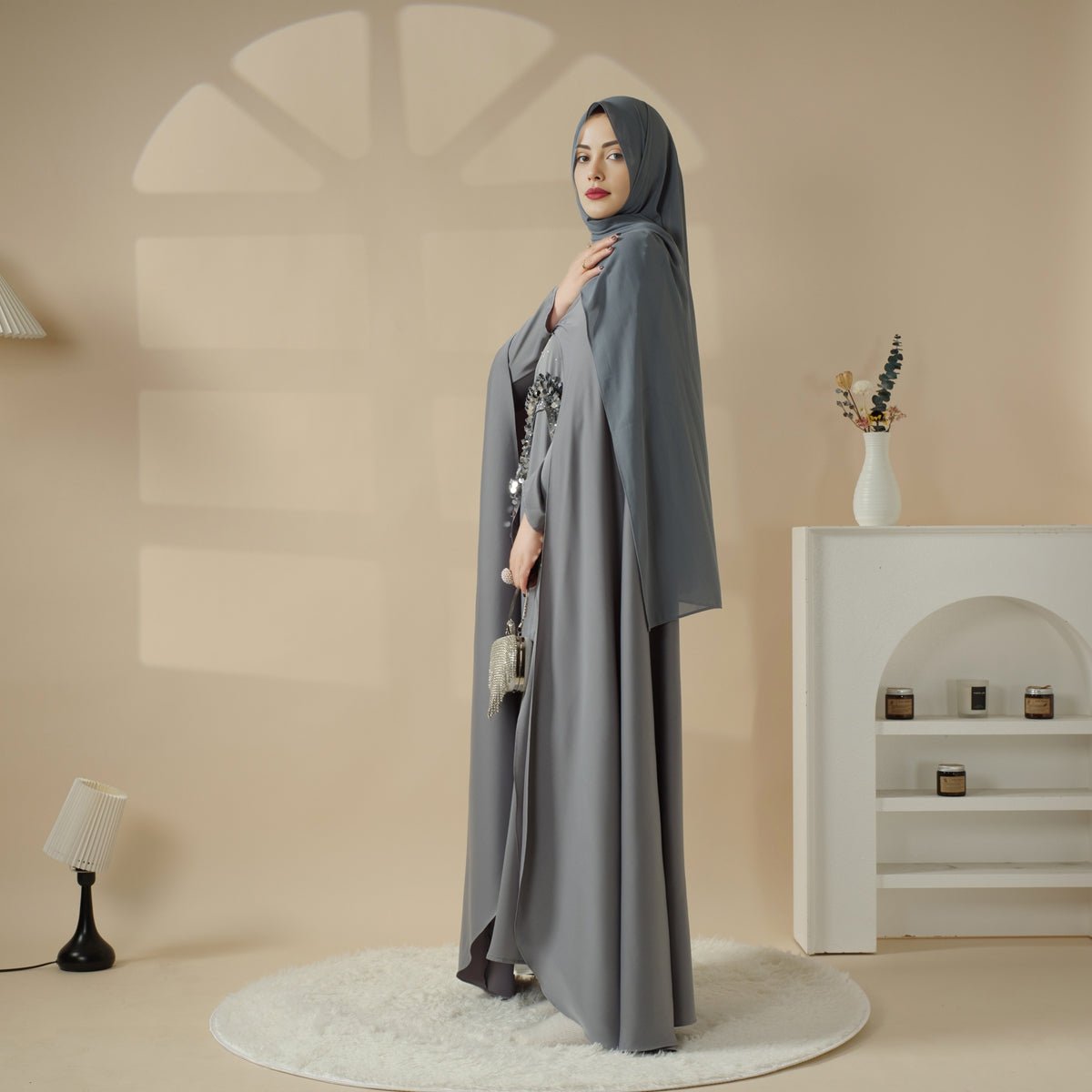 Haute Couture Abaya, Heavy-Crafted 3-Layer Cape Abaya (MA096), view 4