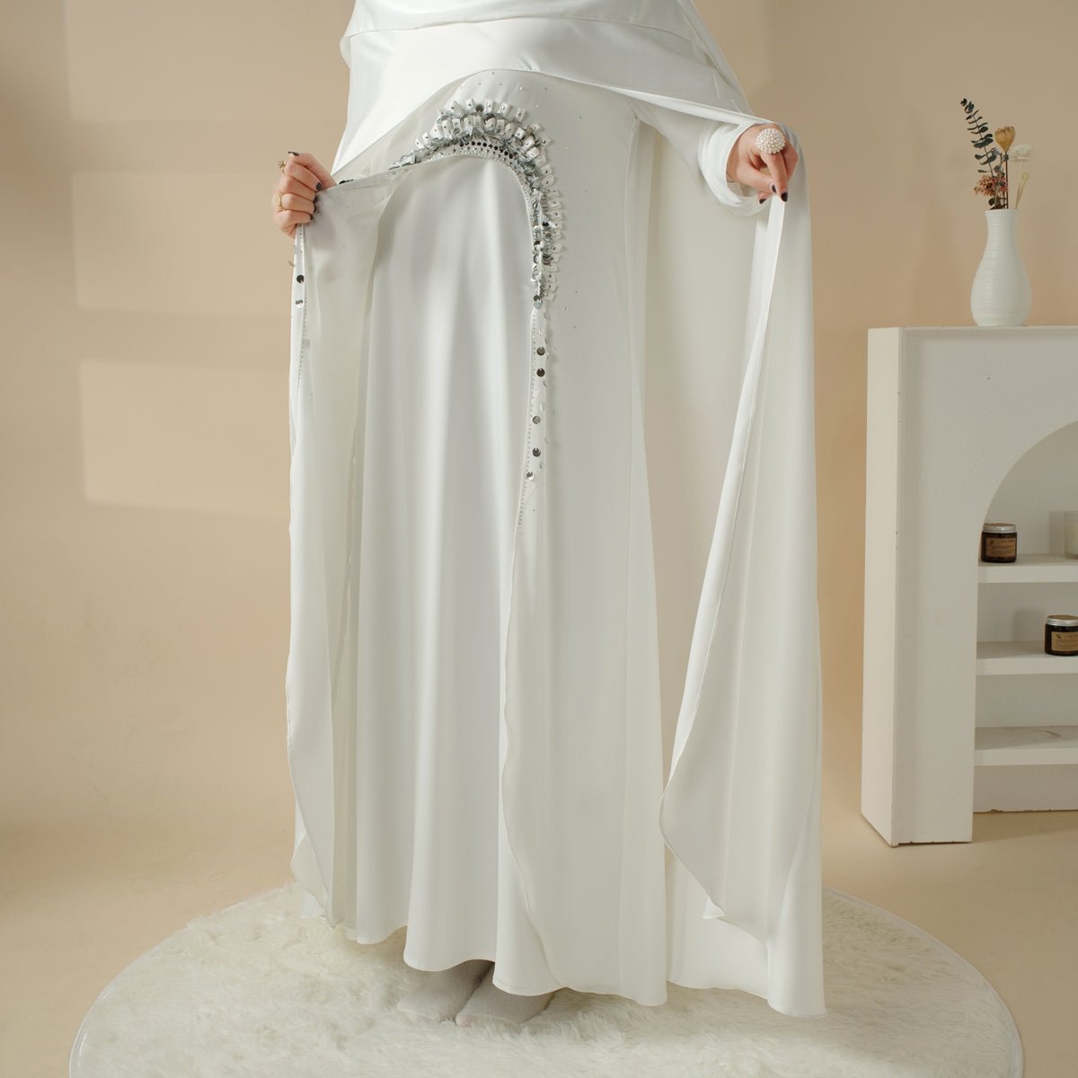 Haute Couture Abaya, Heavy-Crafted 3-Layer Cape Abaya (MA096), view 8