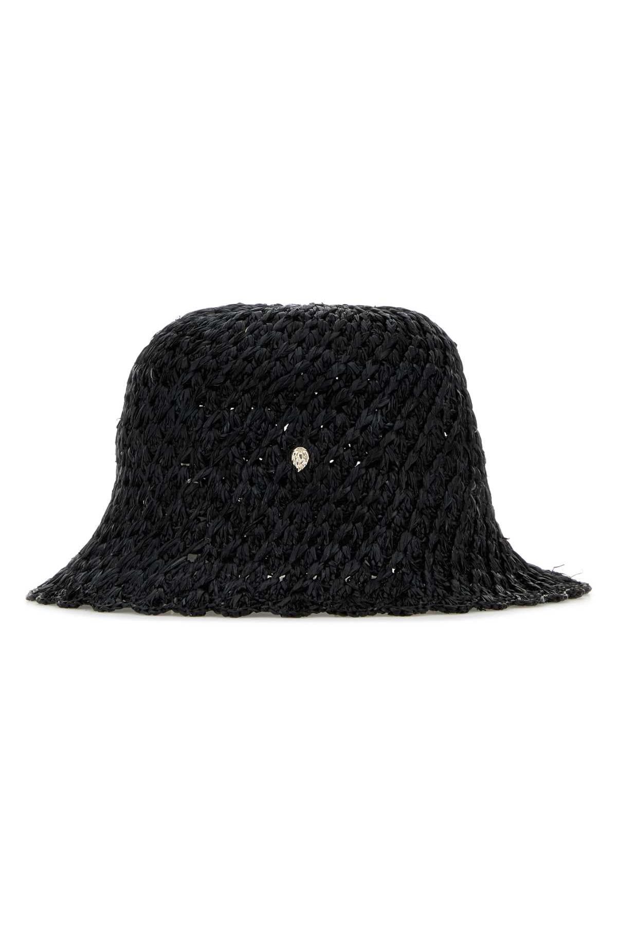Helen Kaminski RIO Raffia Crochet Bucket Hat — Black, view 2