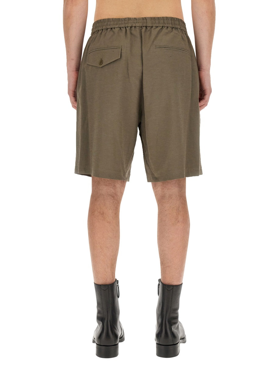 Helmut Lang Pull-On Rayon Bermudas — Green by Helmut Lang