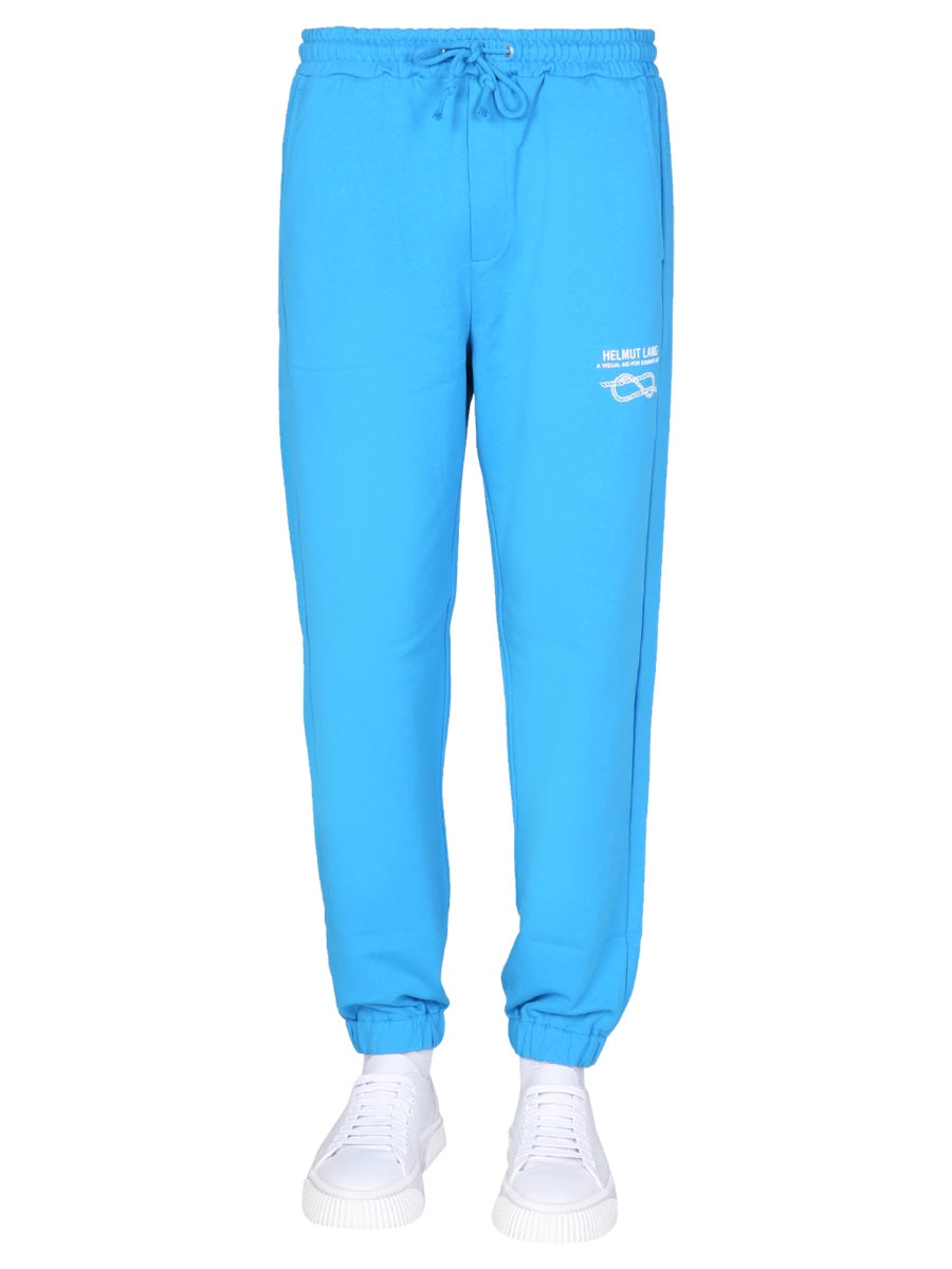 Helmut Lang Cotton Track Jogging Pants — Blue, view 2