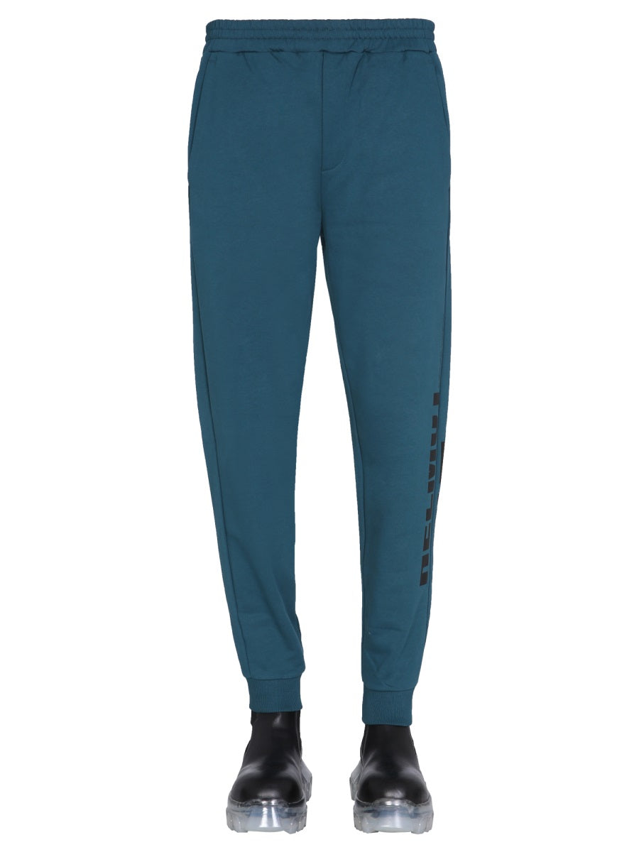 Helmut Lang Logo-Print Cotton Jogging Pants — Blue, view 2