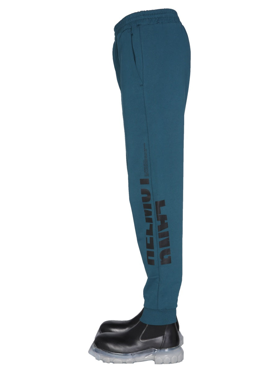 Helmut Lang Logo-Print Cotton Jogging Pants — Blue, view 3