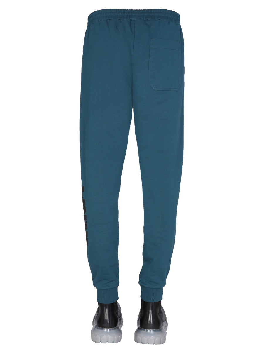 Helmut Lang Logo-Print Cotton Jogging Pants — Blue, view 4