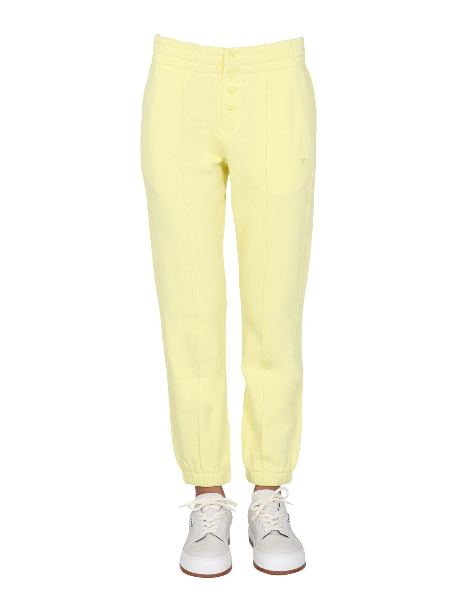 Helmut Lang Button-Detail Yellow Jogging Pants — Yellow, view 2