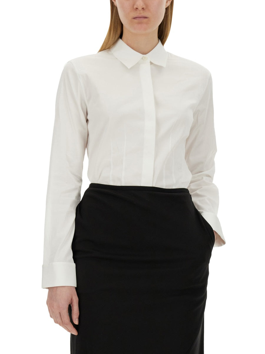 Helmut Lang Poplin Fitted Cotton Shirt — White, view 2