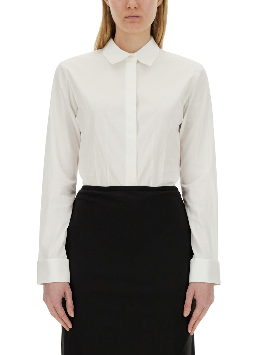 Helmut Lang Poplin Fitted Cotton Shirt — White, view 3