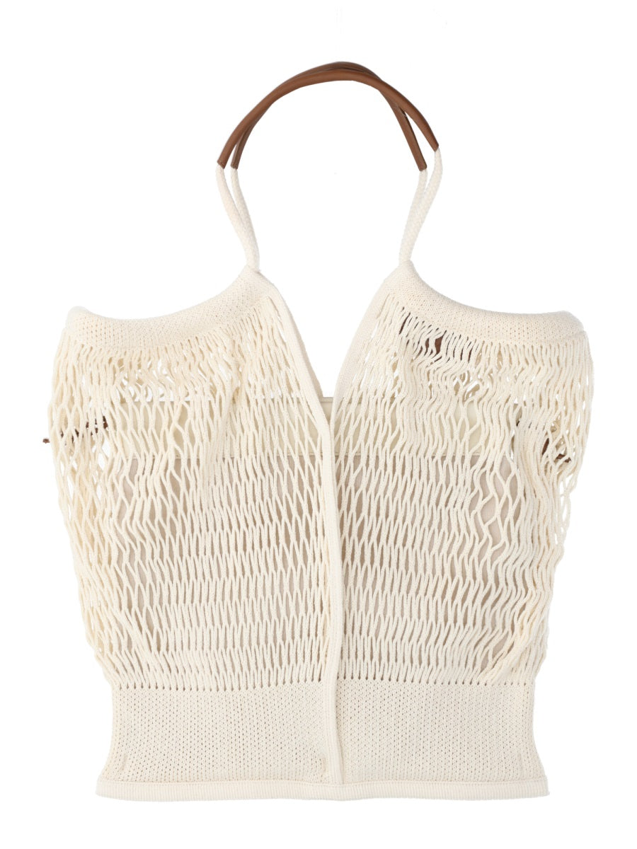 Hereu Cotton and Lamb Leather Tote Bag — Beige by Hereu
