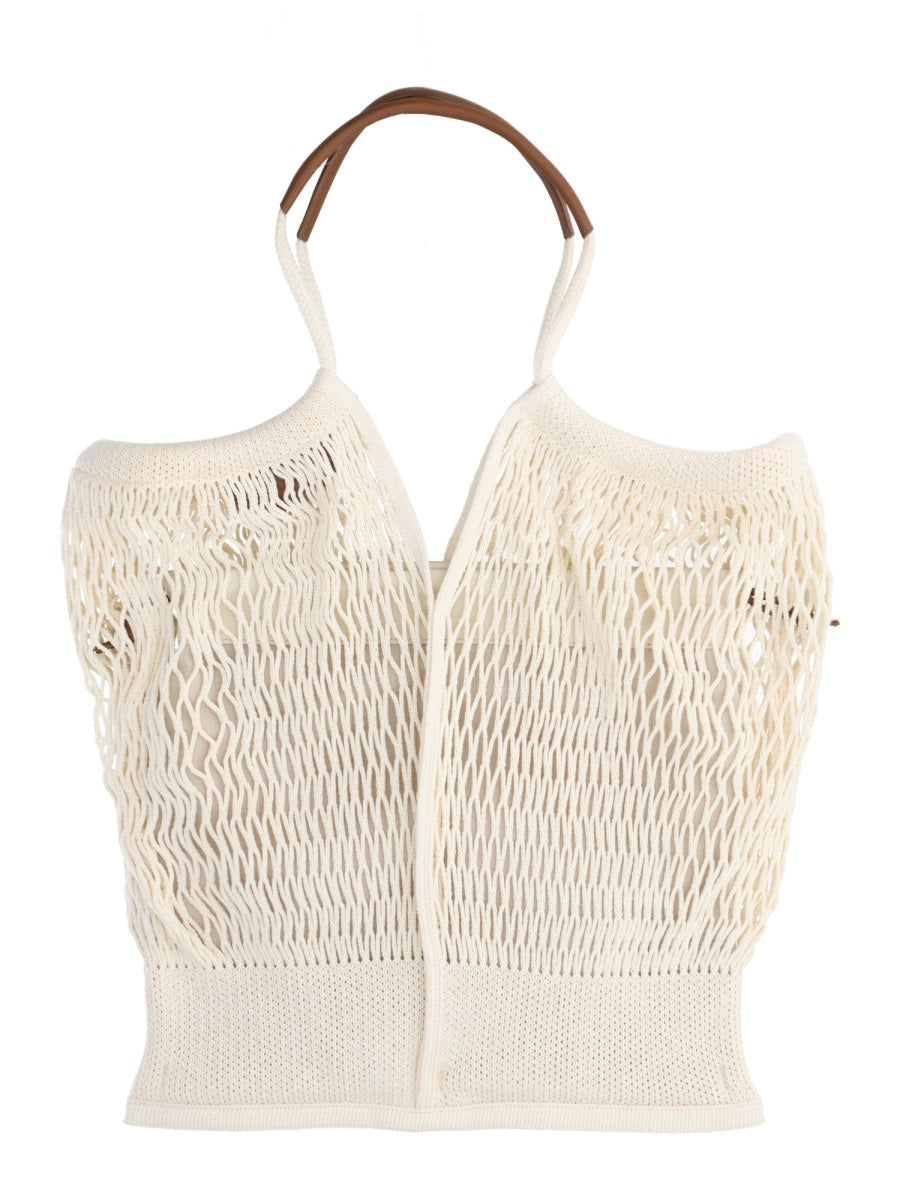 Hereu Cotton and Lamb Leather Tote Bag — Beige, view 2