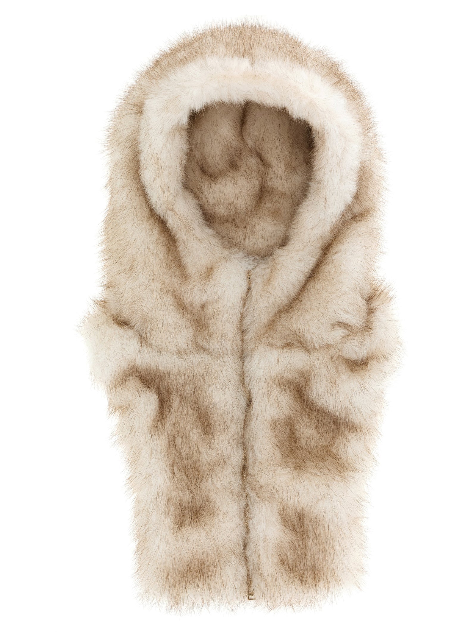 Herno Fur-Effect Wool Blend Hooded Stole — Beige by Herno