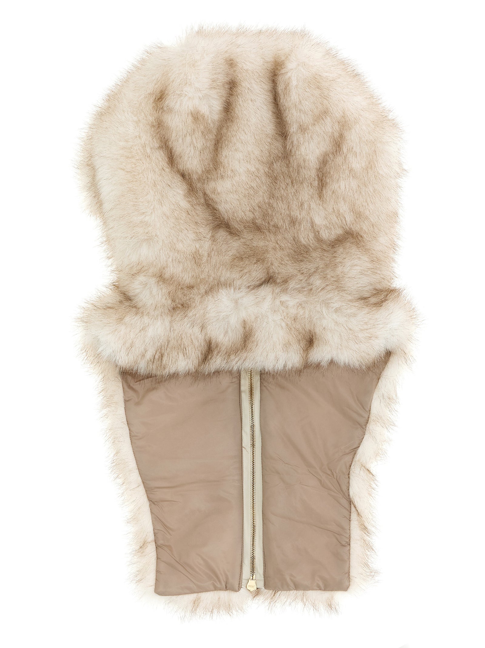 Herno Fur-Effect Wool Blend Hooded Stole — Beige, view 2