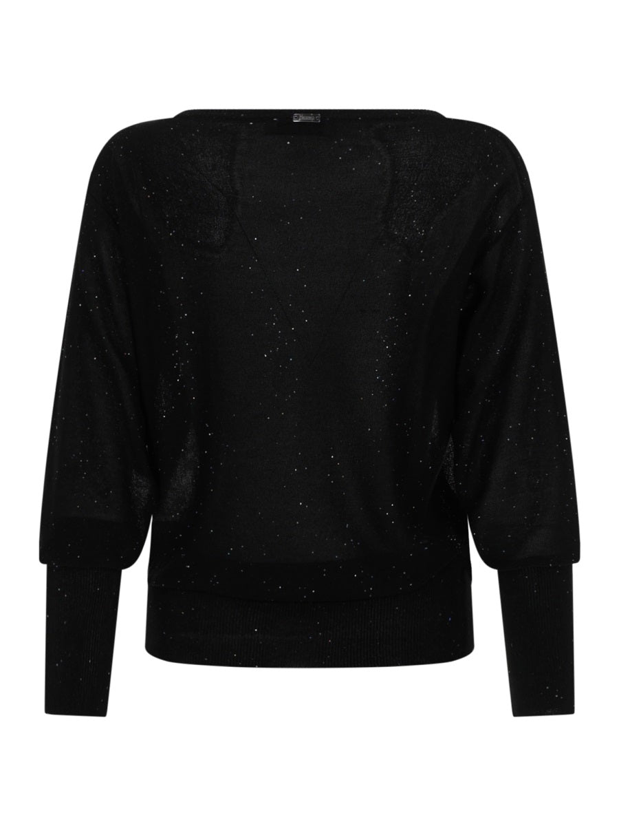 Herno Sequined Viscose Blend Sweater — Black, view 2