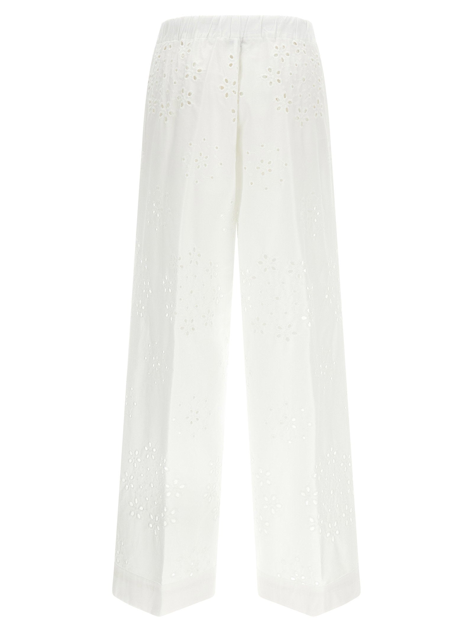 Herno Broderie Anglaise Cotton Trousers — White, view 2