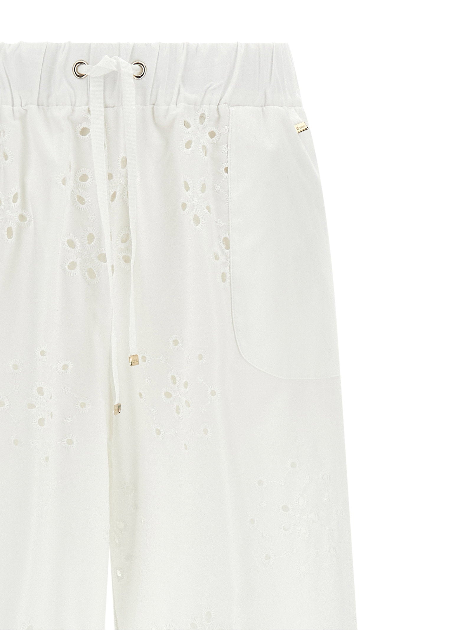 Herno Broderie Anglaise Cotton Trousers — White, view 3