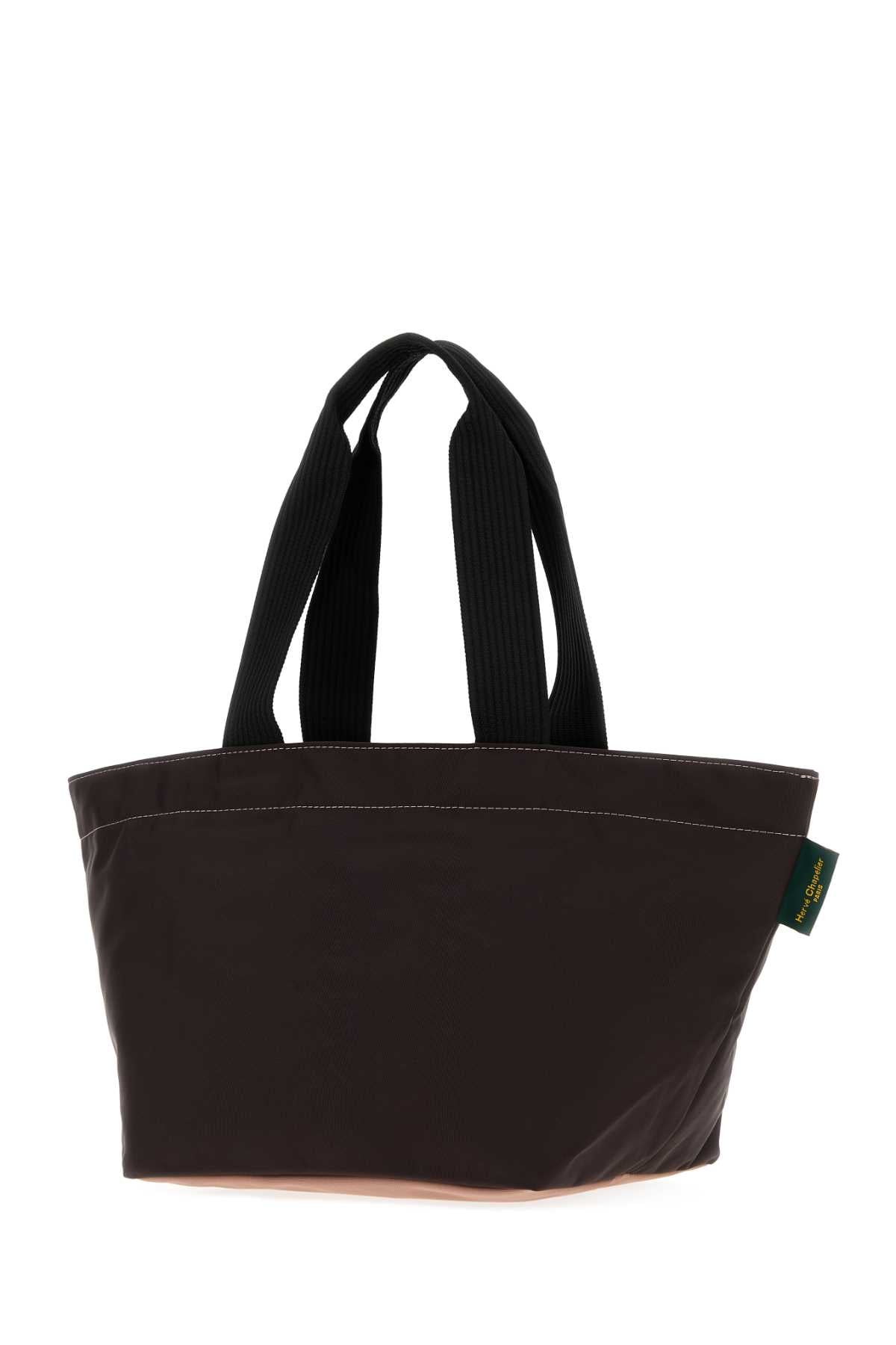 Herve' Chapelier Square Nylon Tote Bag — Brown, view 2