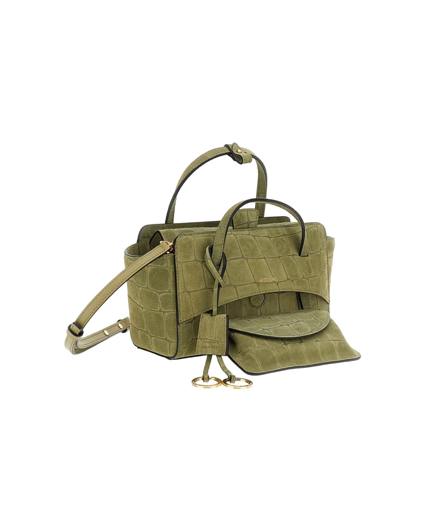 Hidesins Crocodile-Embossed Calf Leather Shoulder Bag — Olive, view 3