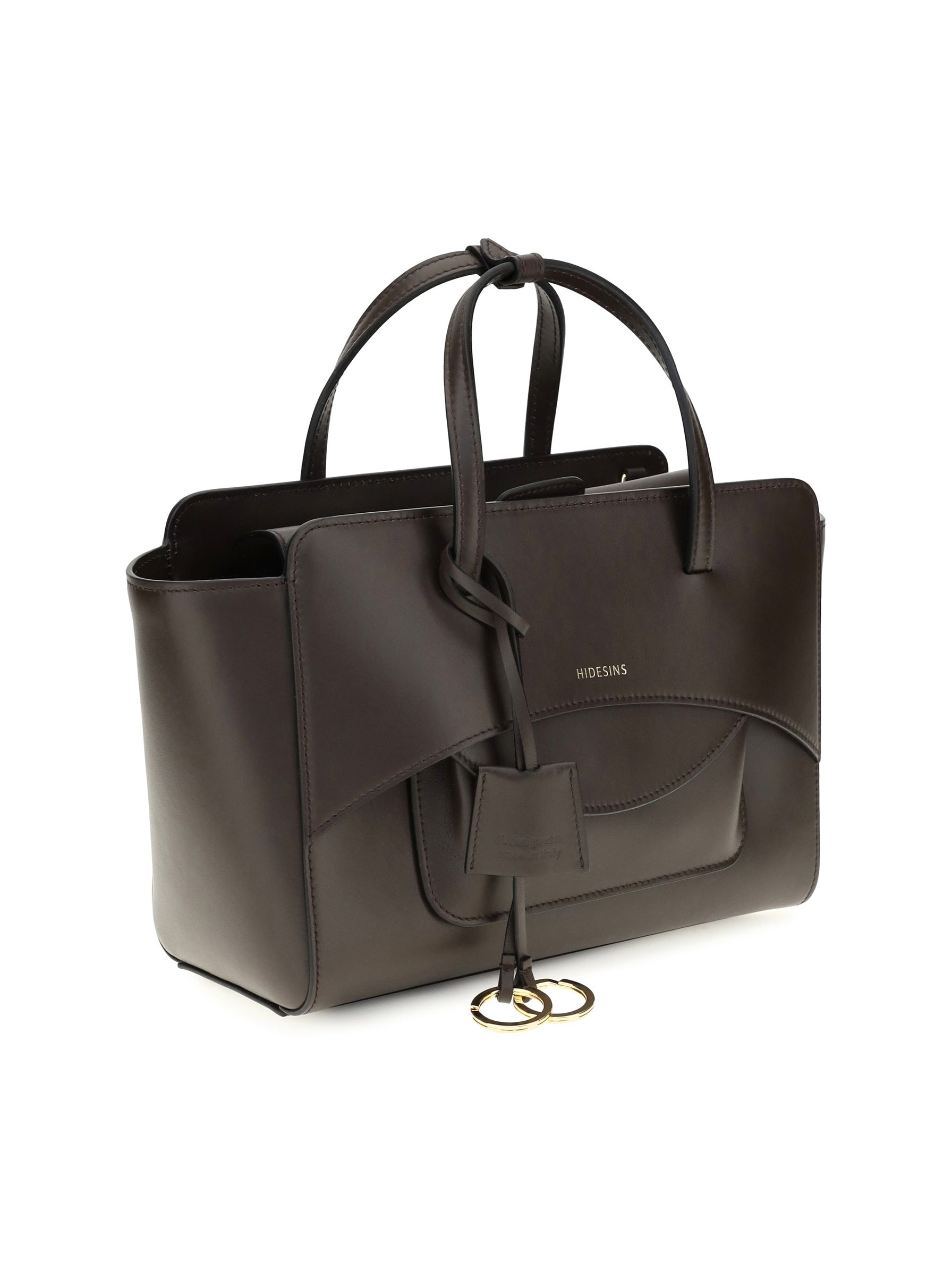 Hidesins Structured Calf Leather Top Handle Bag — Brown, view 2