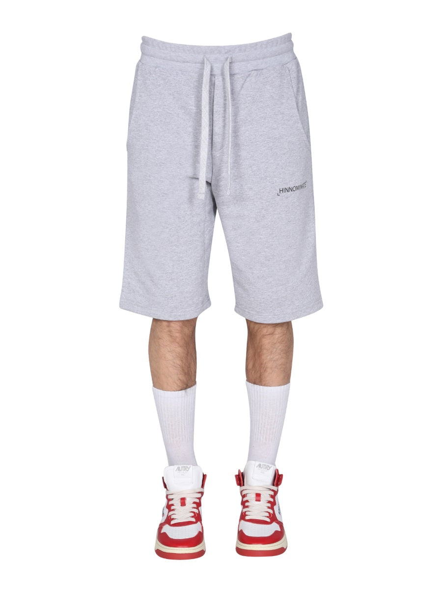 Hinnominate Logo Cotton Bermuda Shorts — Gray, view 4