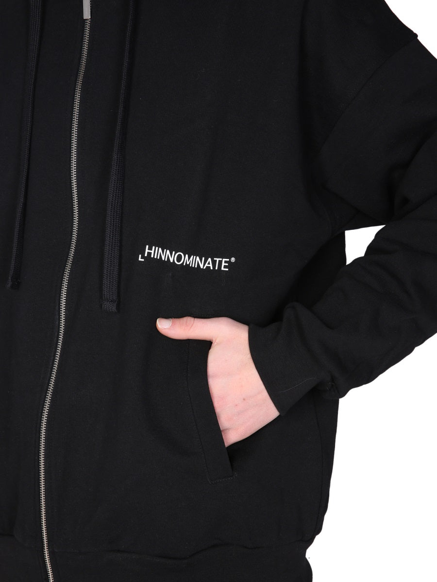 Hinnominate Zip-Front Cotton Sweatshirt — Black, view 3